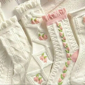 Bundle Of 5 Floral Embroidered Cottagecore Fairycore White Size M/L